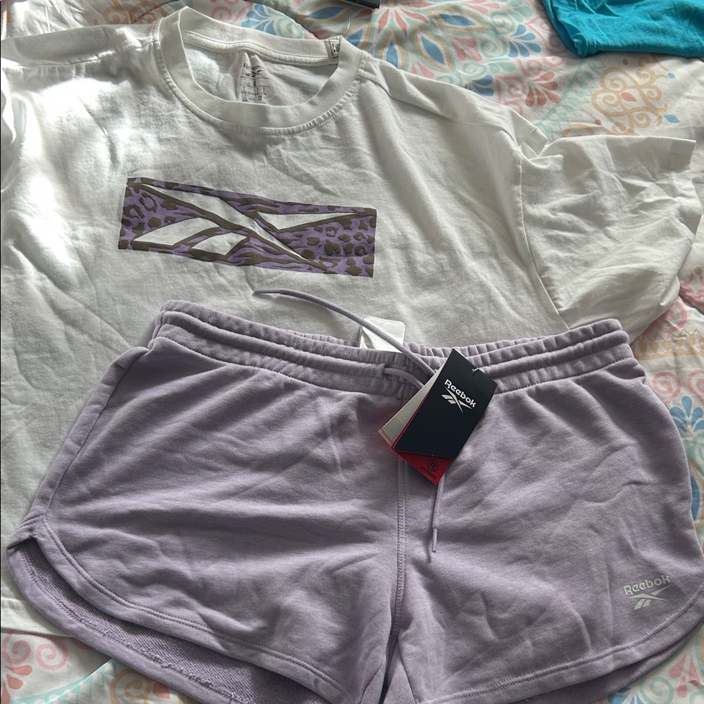 Reebok White Tee and Lavender Shorts Set
